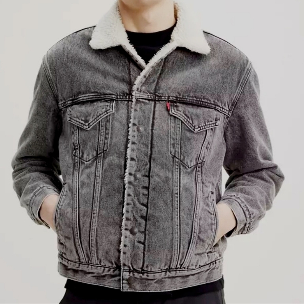 Levi's Vintage Relaxed Fit Sherpa Trucker Jacket Gray Wash Size XXL
